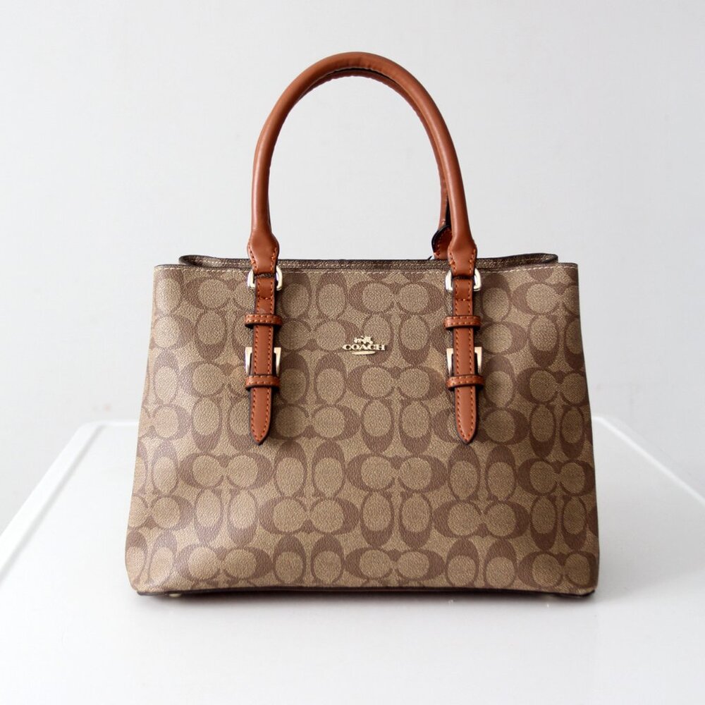 Coach Signature Coated Canvas Satchel Bag with Leather Handles
